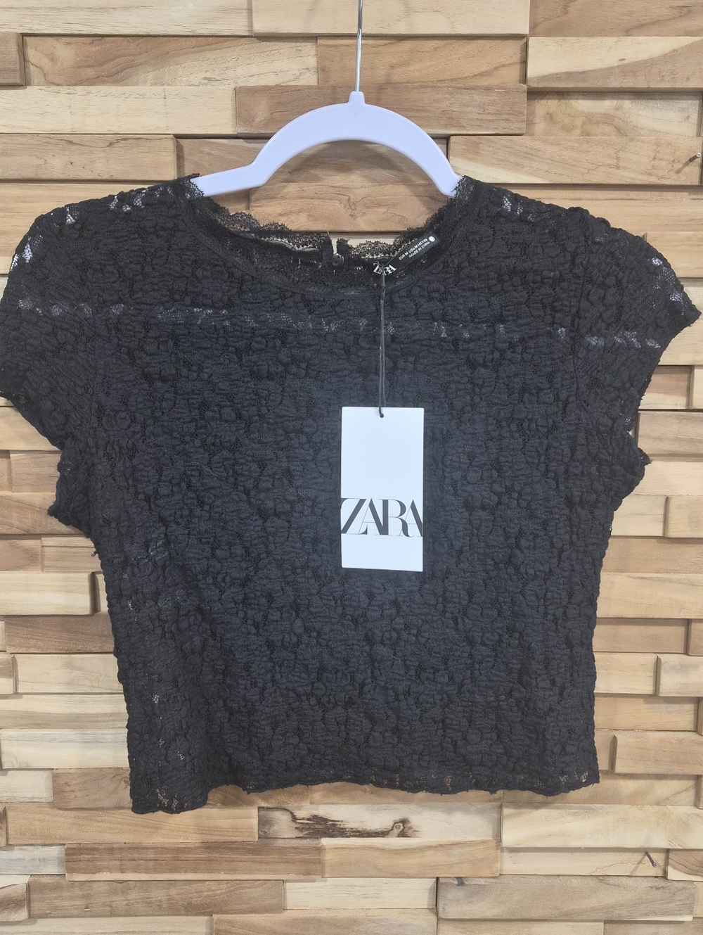 Zara Black Lace Cropped Tee - Size M - New With Tags